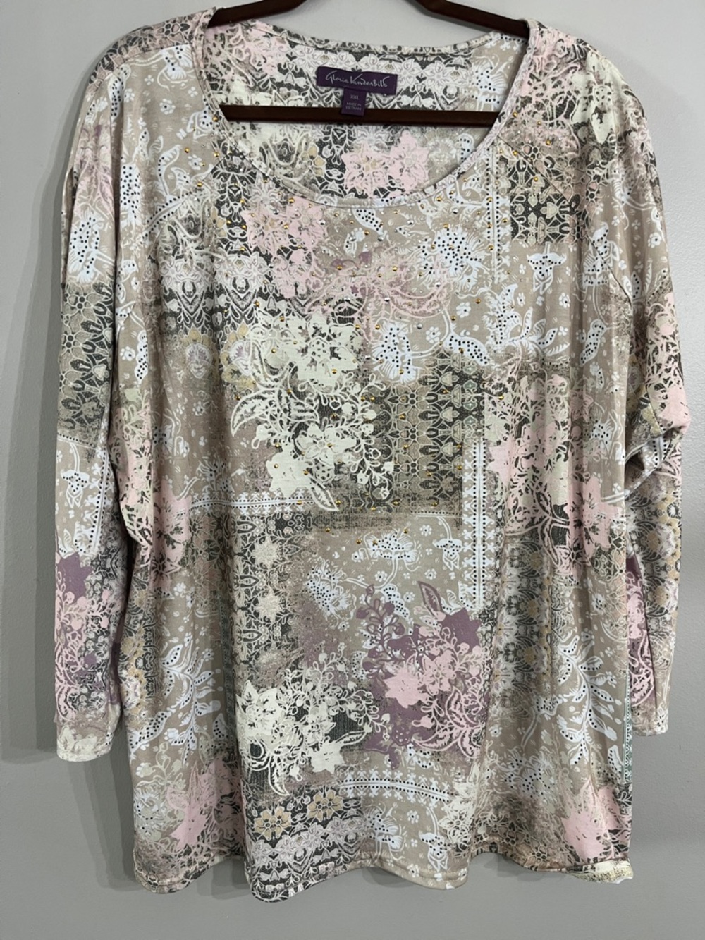 Gloria Vanderbilt Long Sleeve Scoop Neck Top - Beige, Pink, Cream